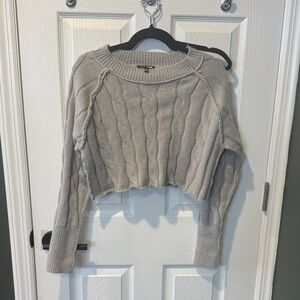 Fashion Nova Light Gray Cropped Cable Knit Sweater